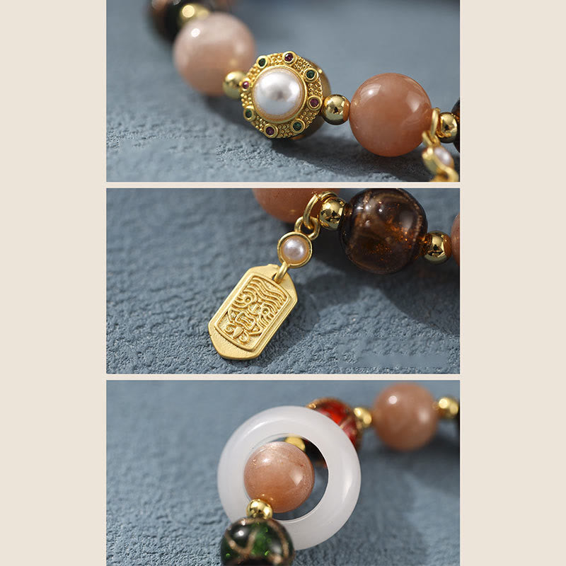 Tibetan Incense Ash Liuli Glass Tridacna Stone Sun Stone Om Mani Padme Hum Prayer Wheel Charm Bracelet