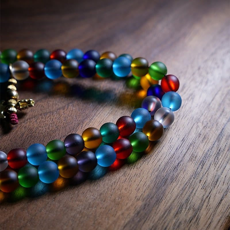 Tibetan 108 Mala Beads Multicolored Liuli Glass Bead Chinese Zodiac Nine Palaces Eight Diagrams Charm Bracelet