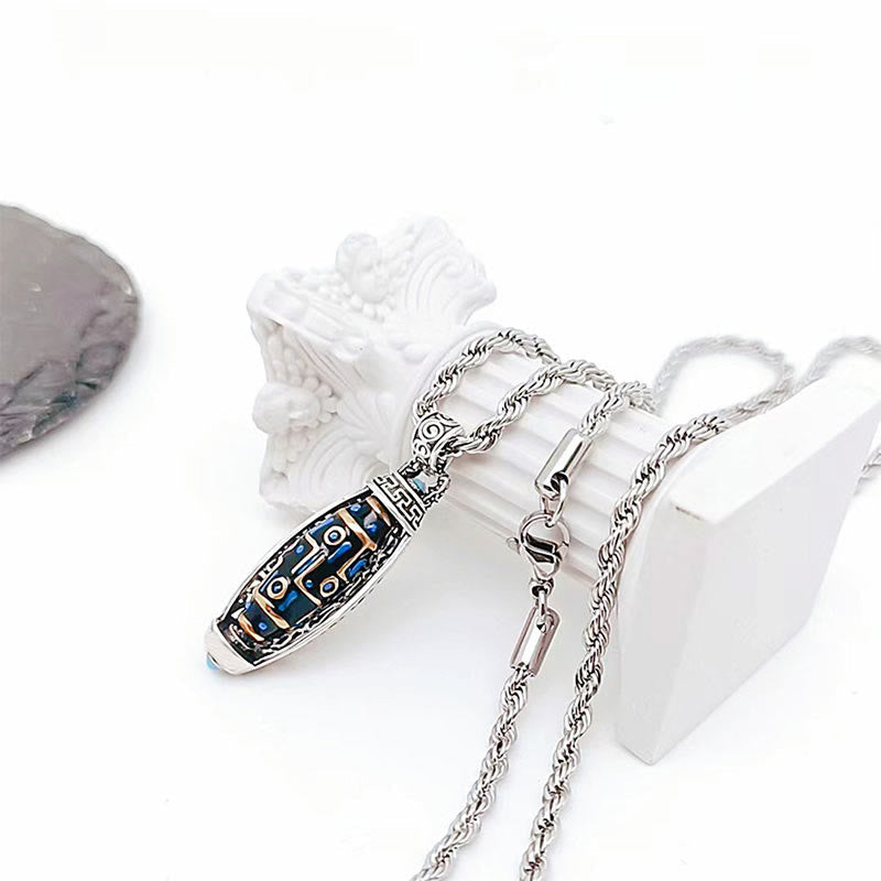 Tibetan Om Mani Padme Hum Nine-Eye Dzi Bead Pattern Peace Purity Rotatable Necklace Pendant