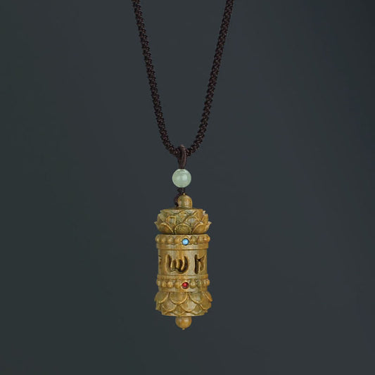 Tibet Green Sandalwood Rosewood Om Mani Padme Hum Lotus Positive Soothing Necklace Pendant