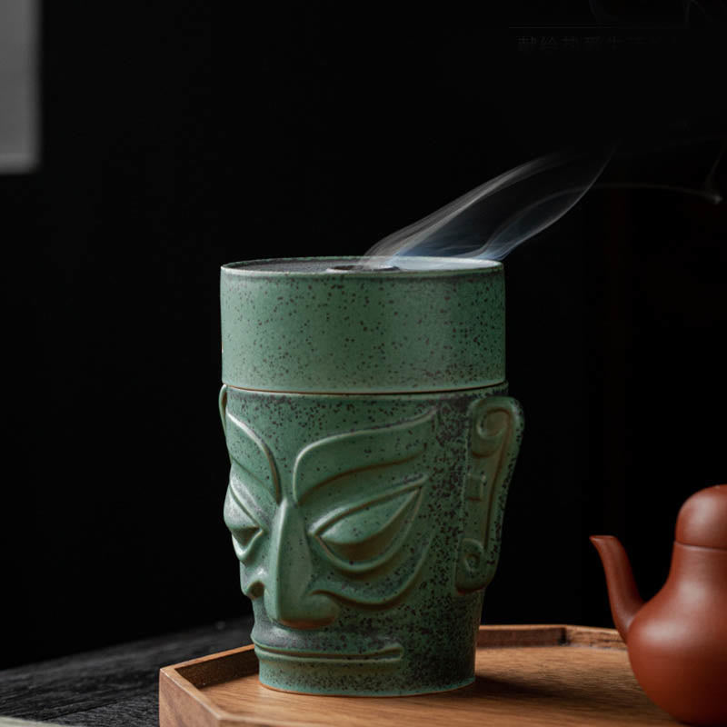 Bronze Age Relics Sanxingdui Mask Three Star Mound Ceramic Incense Burner