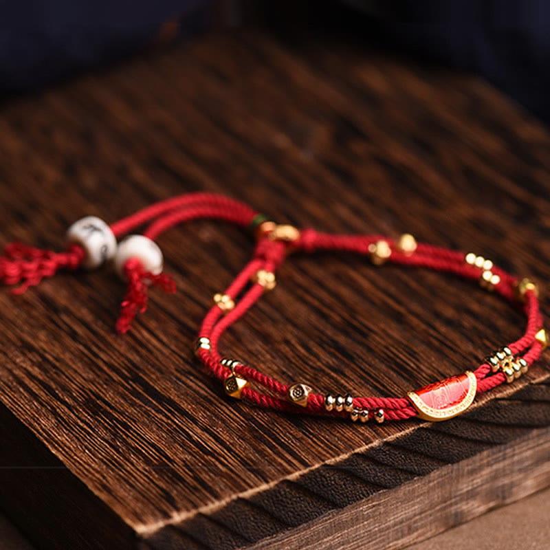 Handmade Cinnabar Dumplings Design Luck Braided Red Rope Bracelet