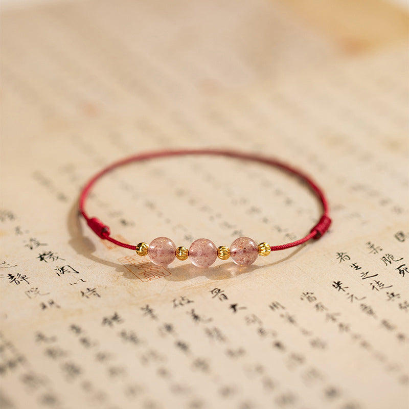 Strawberry Crystal Beads Luck Red String Anklet