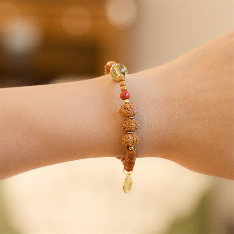 Tibetan Bodhi Seed Black Onyx Smoky Quartz Om Mani Padme Hum Fu Character Wealth Bracelet