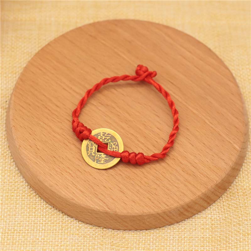 Copper Coin Fortune Red String Weave Bracelet