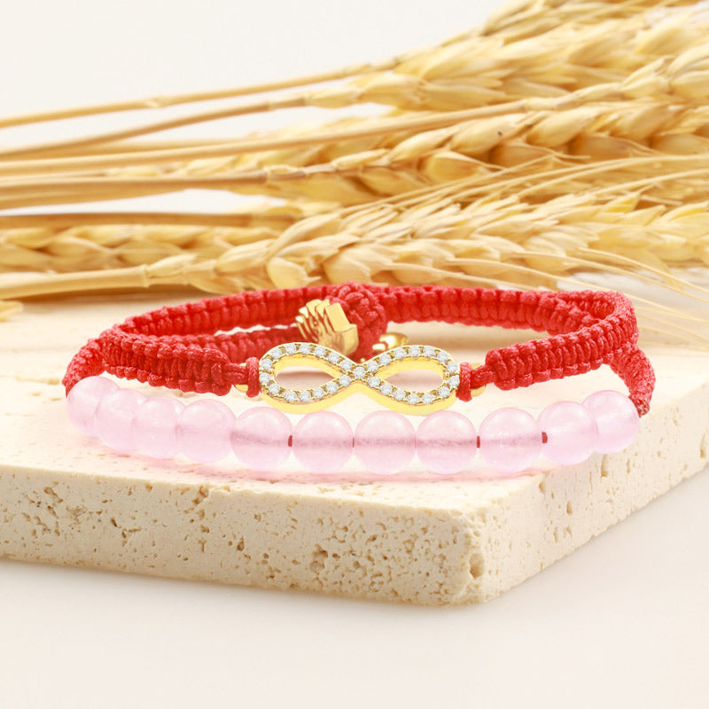 Tibetan Handmade Lotus Pink Crystal Soothing Red String Bracelet (Extra 30% Off | USE CODE: FS30)