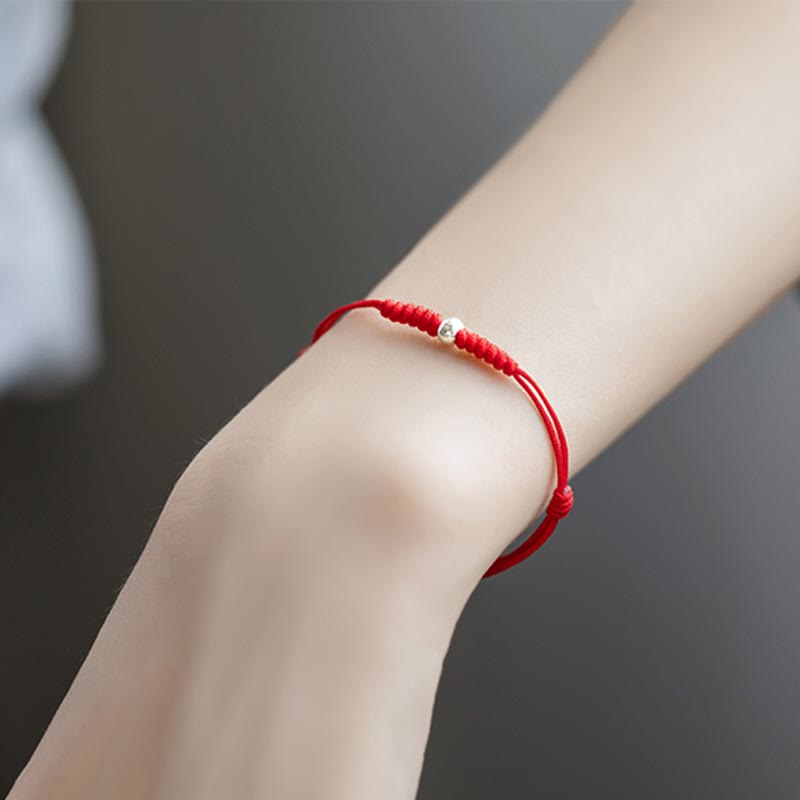 925 Sterling Silver Luck Bead Protection Red String Thin Cord Braided Bracelet