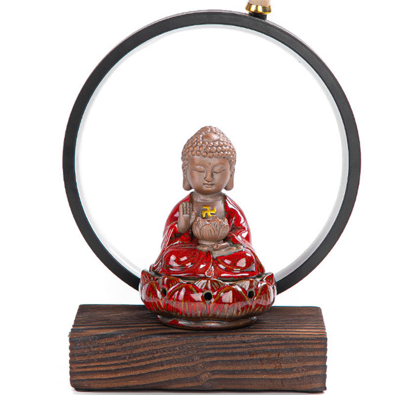 Buddha Lotus Backflow Smoke Fountain Ceramic Blessing Incense Burner With Light Decoration