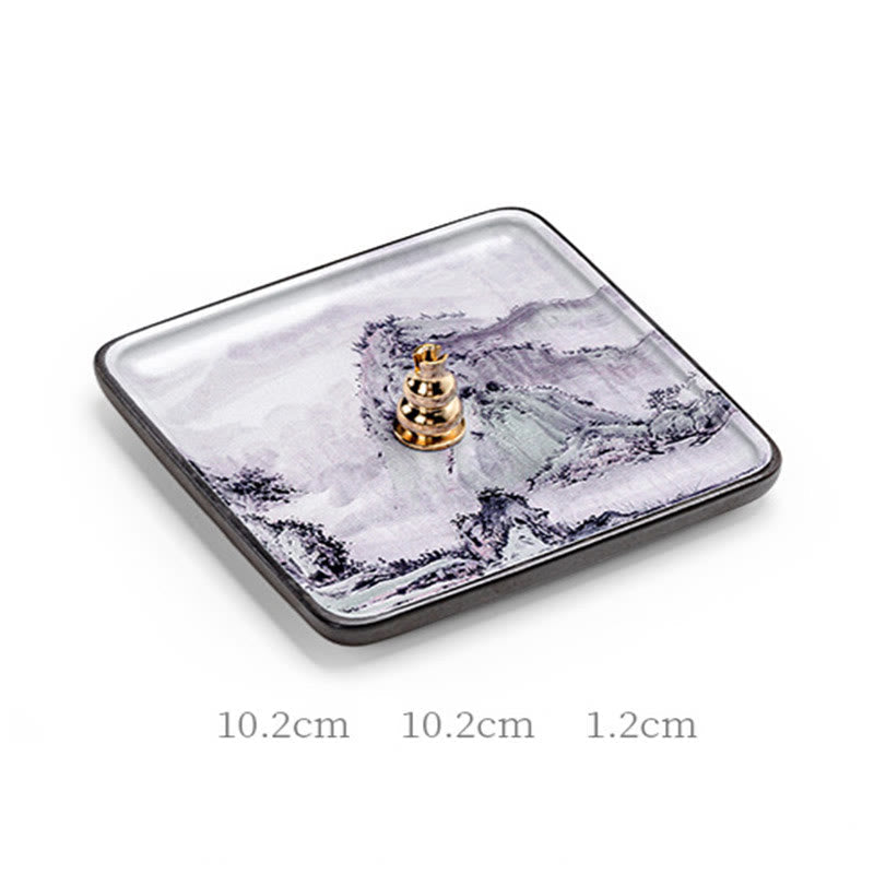 Mountain Lake Flower Leaf Ceramic Plate Tray Stick Incense Burner Decoration