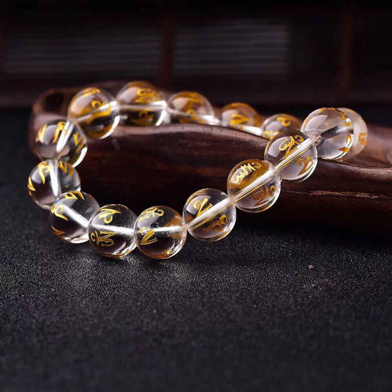 Tibet White Crystal Black Onyx Om Mani Padme Hum Meditation Bracelet