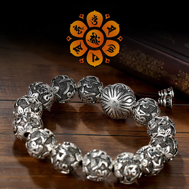 Tibetan Om Mani Padme Hum Carved Alloy Beads Amulet Bracelet