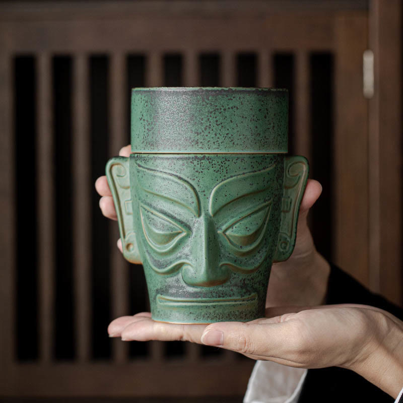 Bronze Age Relics Sanxingdui Mask Three Star Mound Ceramic Incense Burner