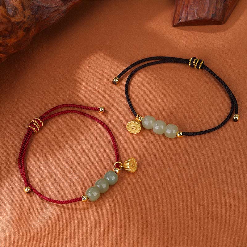 Handmade Hetian Jade Bead Lotus Pod Prosperity Luck Braided Bracelet