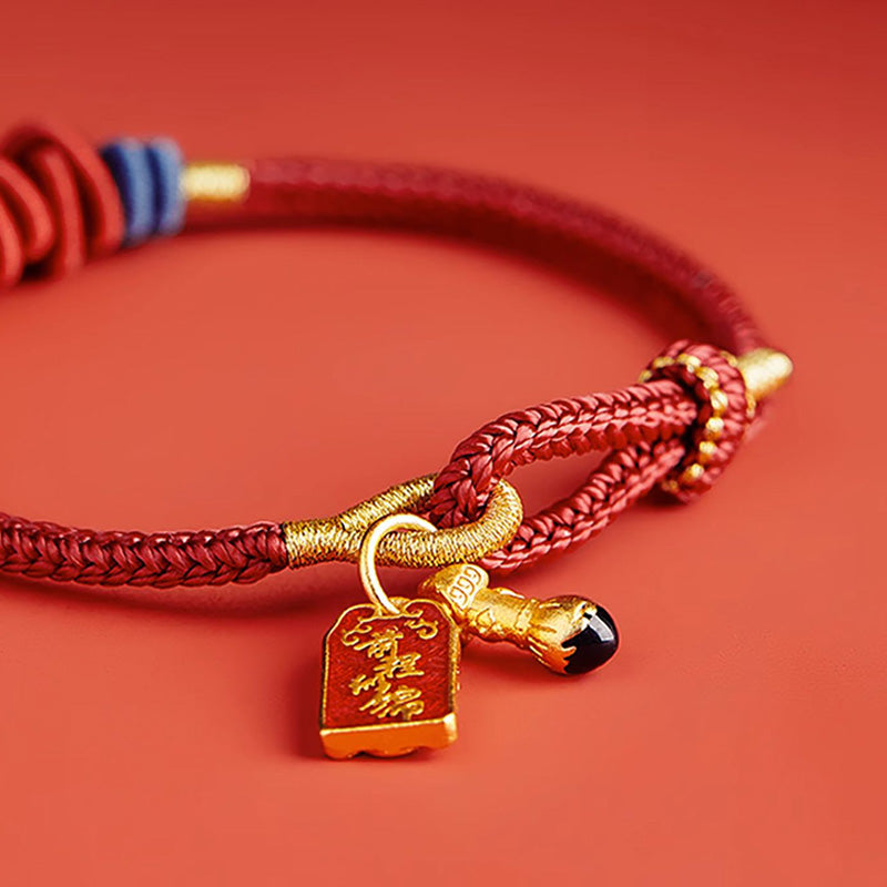 925 Sterling Silver Koi Fish Charm Wealth Success Braided Bracelet
