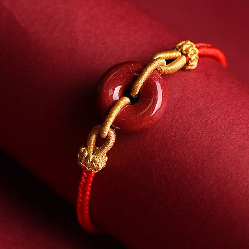 Handmade Cinnabar Peace Buckle Blessing Braided Rope Bracelet