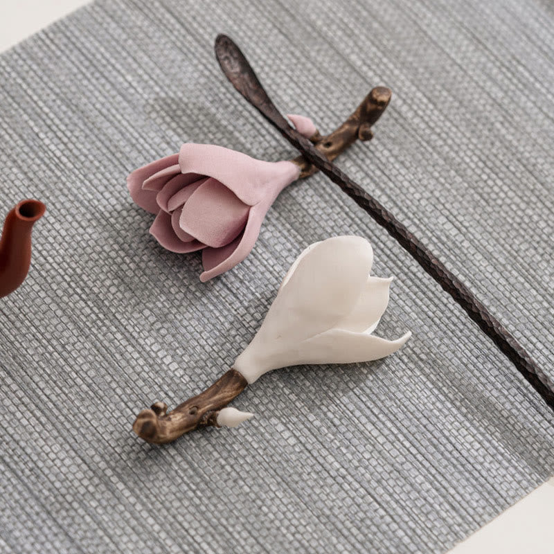 Gardenia Flower Pattern Ceramic Incense Burner Decoration