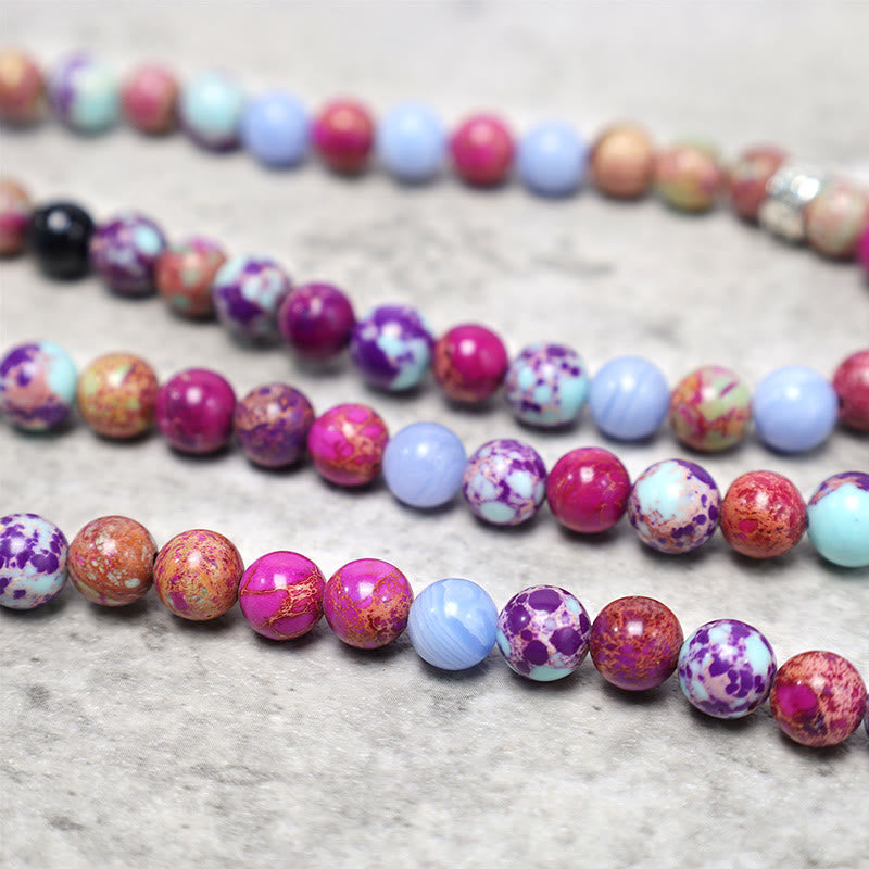 Natural Purple Miano Real Stone Lotus Mala