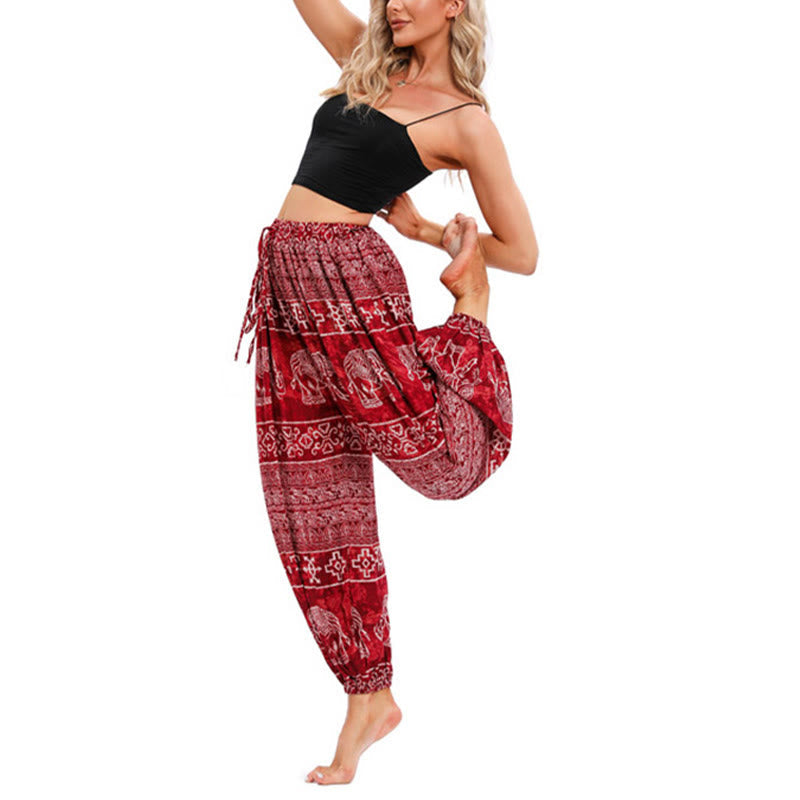Elephant Geometry Pattern Casual Loose Harem Trousers Women's Yoga Pants