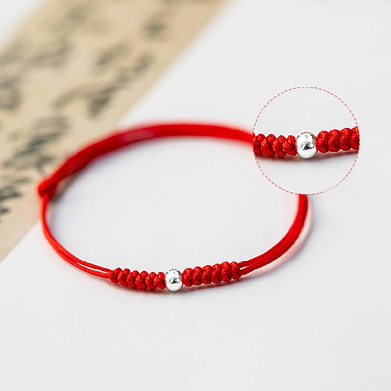 925 Sterling Silver Luck Bead Protection Red String Thin Cord Braided Bracelet