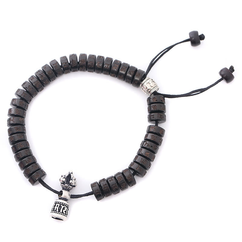 Tibet Coconut Shell Carved Om Mani Padme Hum Dorje Vajra Bell Happiness String Bracelet