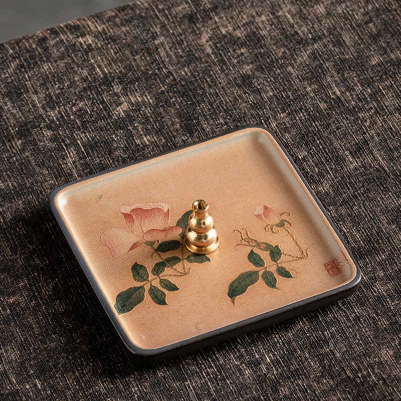 Mountain Lake Flower Leaf Ceramic Plate Tray Stick Incense Burner Decoration