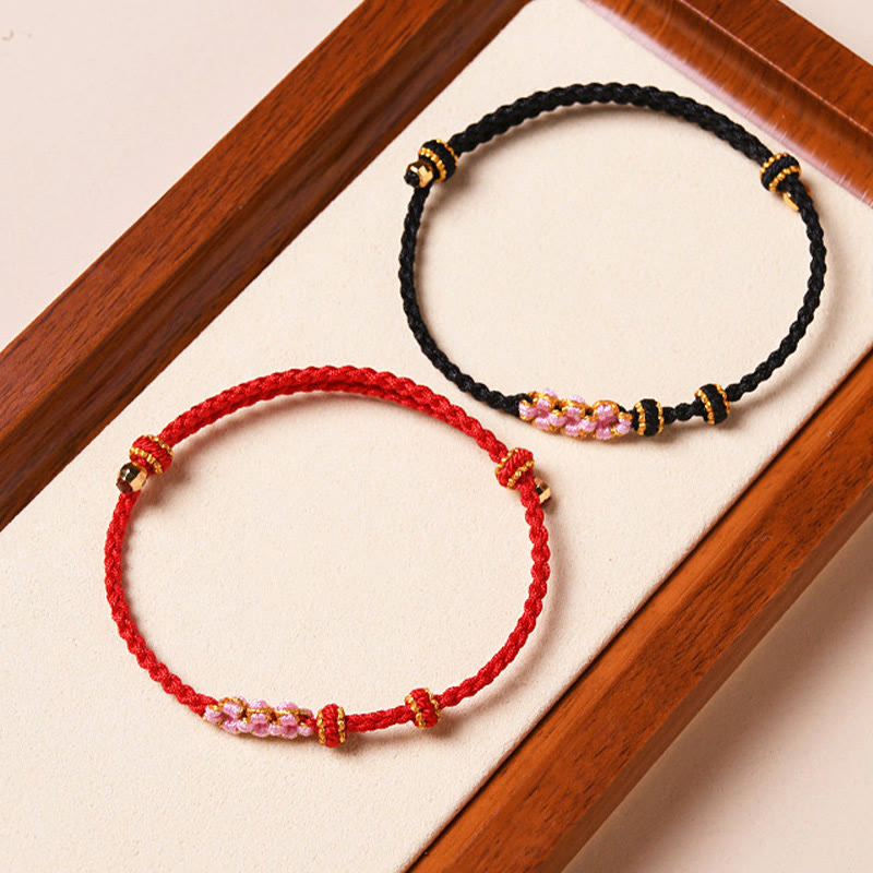 Handmade Peach Blossom Protection Braided Rope Bracelet