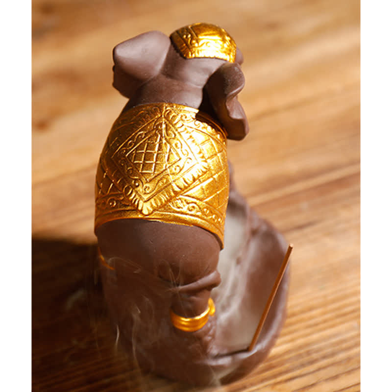 Tibetan Elephant Purple Clay Backflow Smoke Fountain Peace Incense Burner Decoration