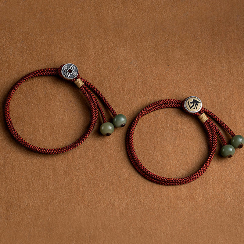 925 Sterling Silver Handmade Cyan Bodhi Seed Protection Braided Red String Bracelet
