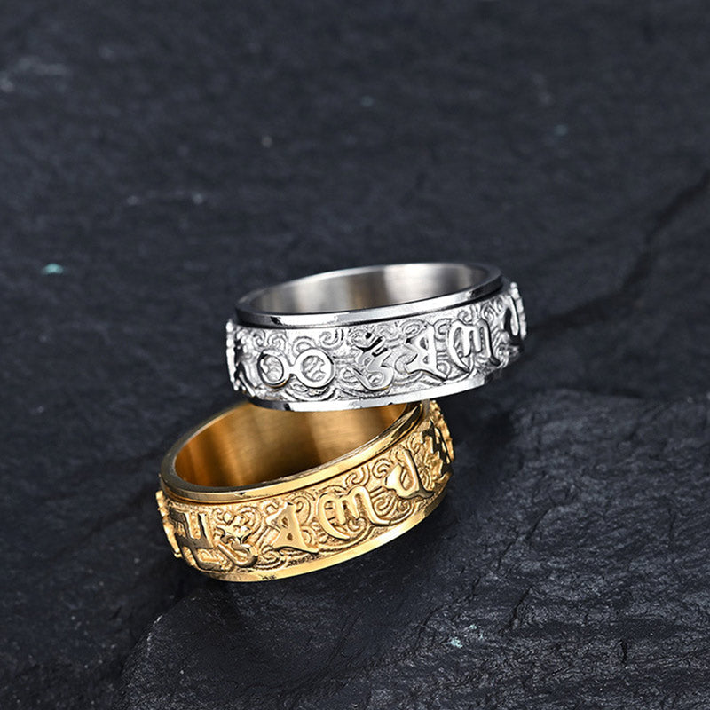 Om Mani Padme Hum Balance Calm Titanium Steel Ring