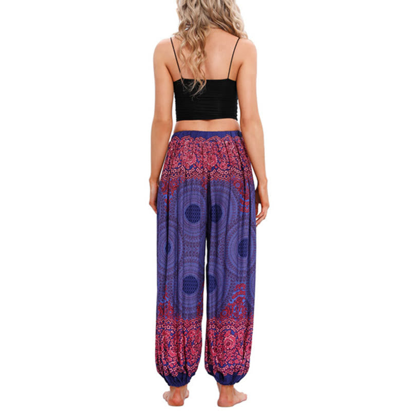 Loose Circle-shaped Flowers Pattern Harem Trousers Women's Yoga Pants