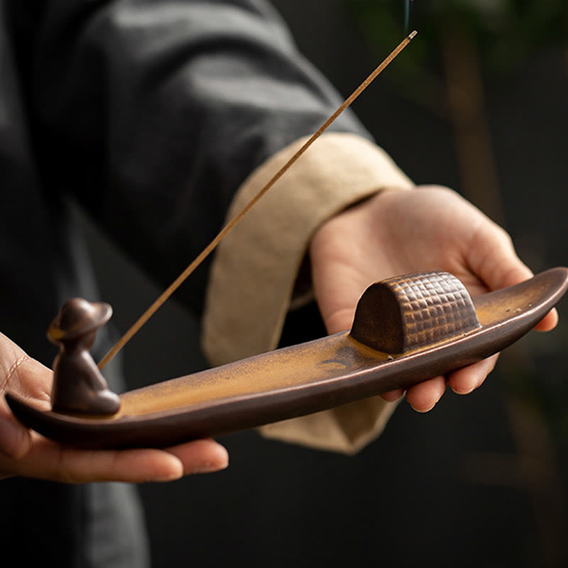 A Lonely Fisherman Afloat Ceramic Incense Burner