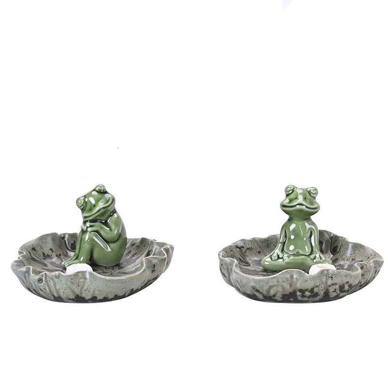 Leaf Meditation Frog Pattern Ceramic Incense Burner Decoration