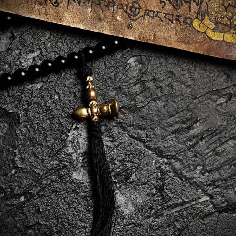 Tibetan 108 Mala Beads Black Onyx Tiger Eye Beads Nine Palaces Bagua Protection Bracelet