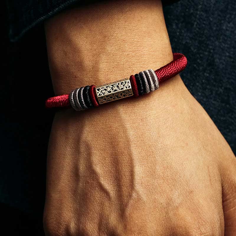 925 Sterling Silver Om Mani Padme Hum Peace Red String Bracelet