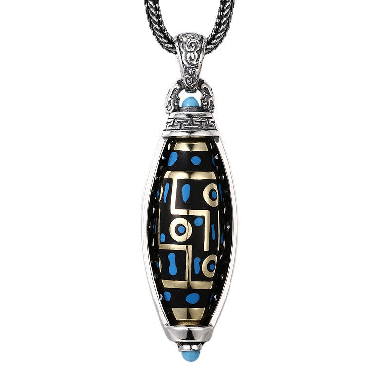 Tibetan Om Mani Padme Hum Nine-Eye Dzi Bead Pattern Peace Purity Rotatable Necklace Pendant