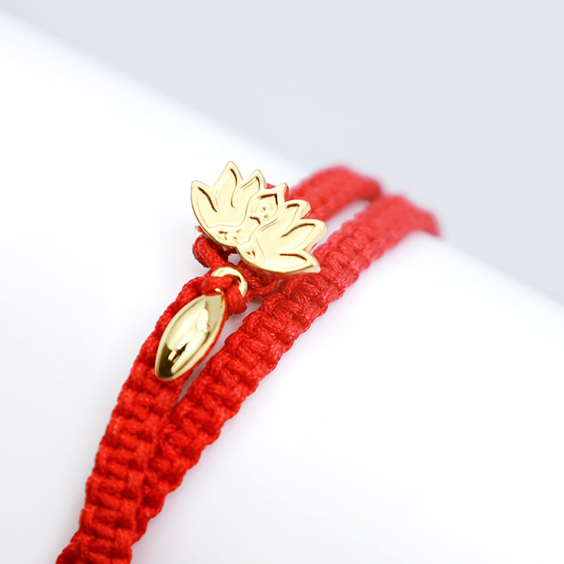 Tibetan Handmade Lotus Pink Crystal Soothing Red String Bracelet (Extra 30% Off | USE CODE: FS30)