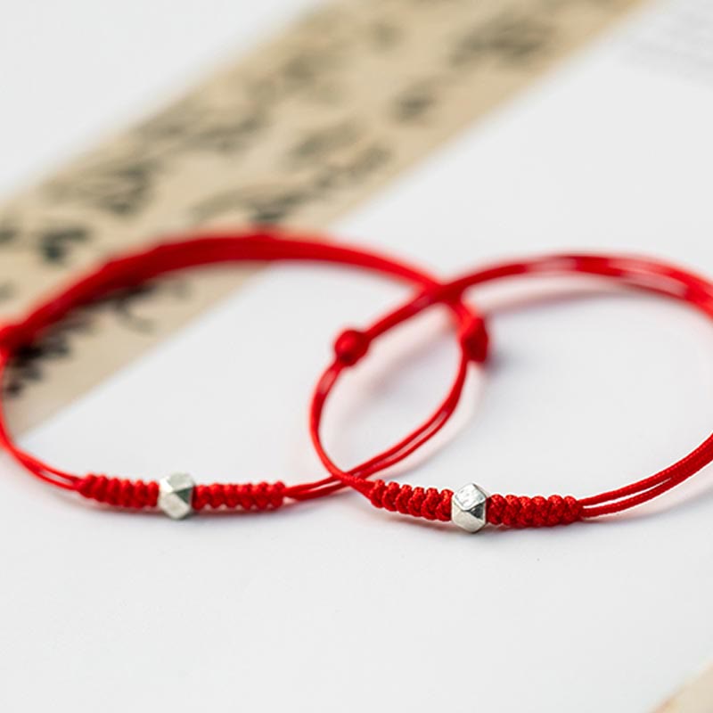 925 Sterling Silver Luck Bead Protection Red String Thin Cord Braided Bracelet