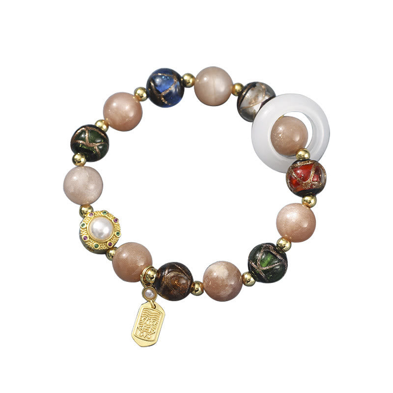 Tibetan Incense Ash Liuli Glass Tridacna Stone Sun Stone Om Mani Padme Hum Prayer Wheel Charm Bracelet