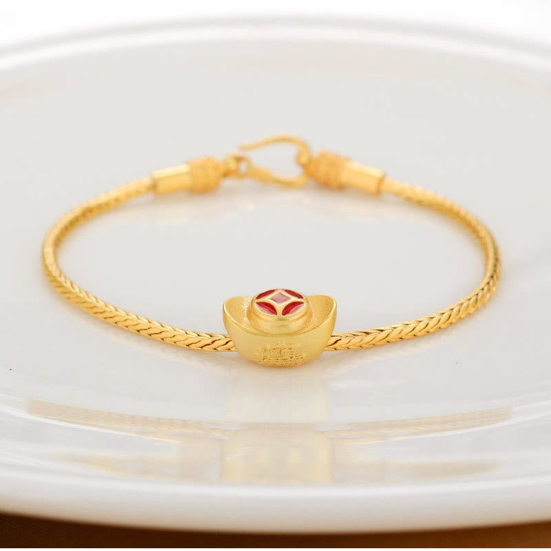 Tibetan 18K Gold Om Mani Padme Hum Lucky Koi Fish Fu Character Ingot Copper Coin Peace Bracelet