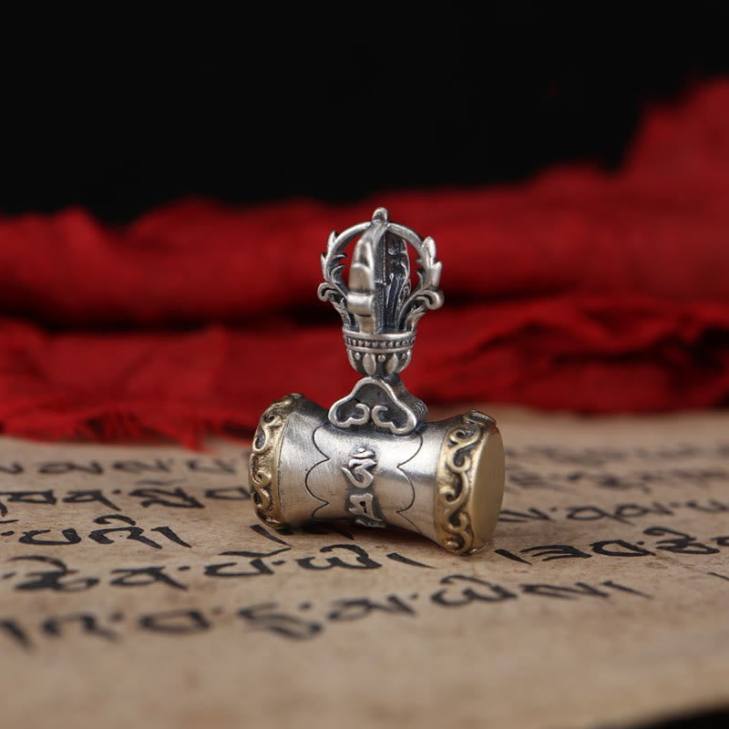 Tibet 925 Sterling Silver Om Mani Padme Hum Dorje Bell Vajra Engraved Enlightenment Pendant Hanging Decoration