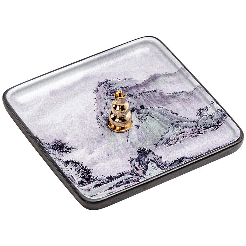 Mountain Lake Flower Leaf Ceramic Plate Tray Stick Incense Burner Decoration