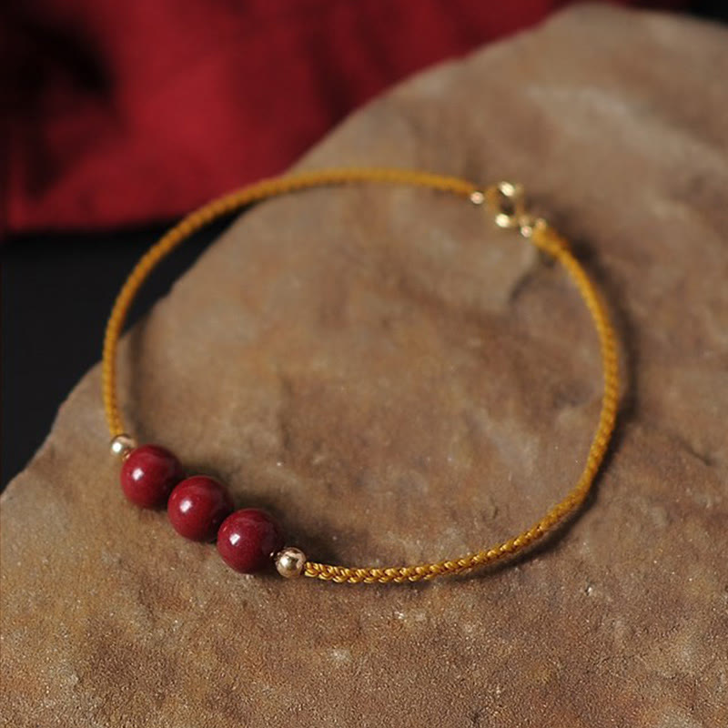 14K Gold Plated Natural Cinnabar Blessing String Braided Bracelet