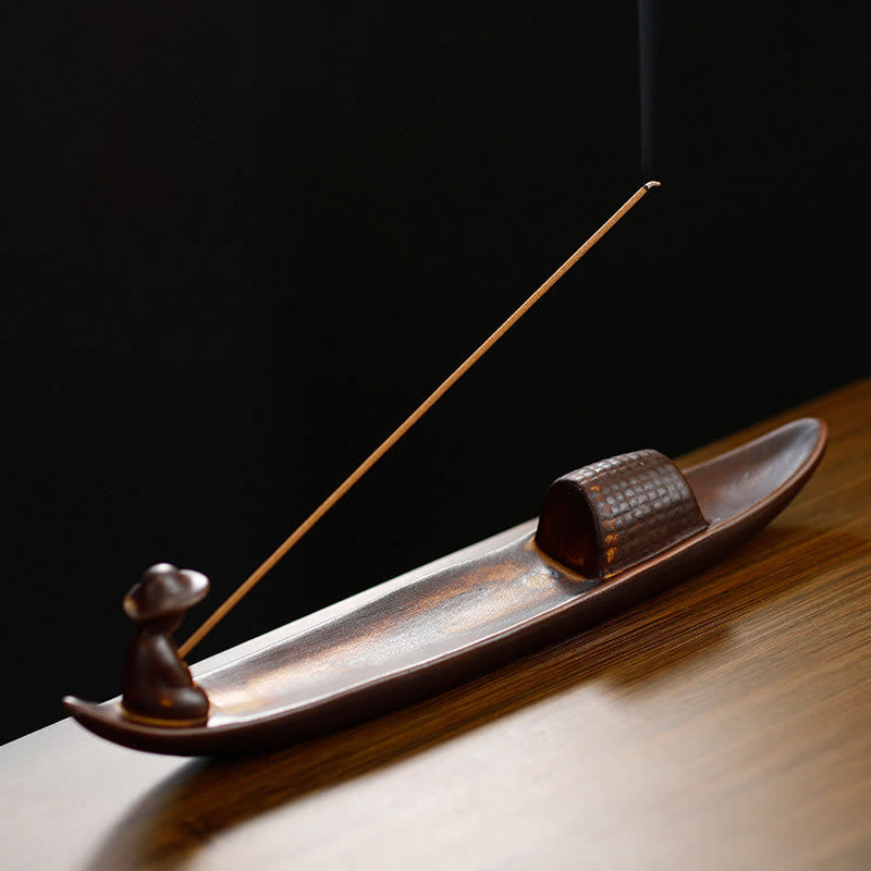 A Lonely Fisherman Afloat Ceramic Incense Burner