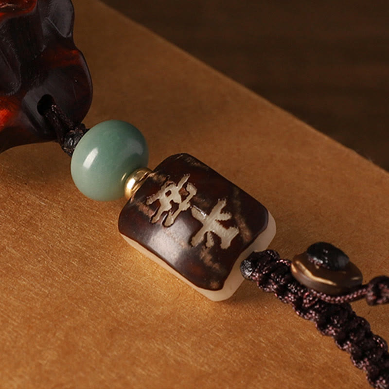 Small Leaf Red Sandalwood Green Sandalwood Money Bag Om Mani Padme Hum Rotatable Protection Keychain Phone Hanging Decoration
