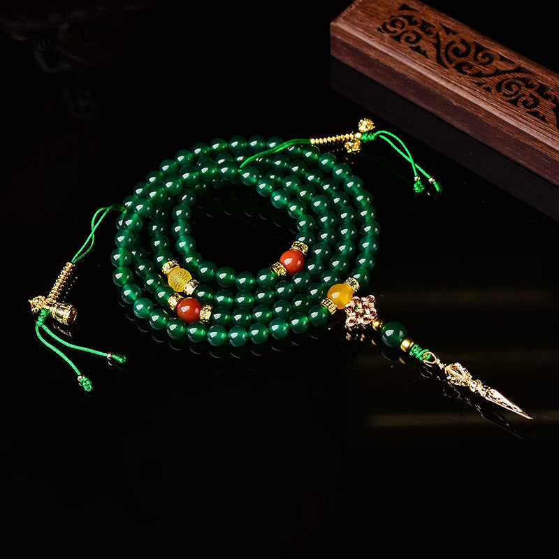 108 Beads Natural Green Agate Success Bracelet Mala