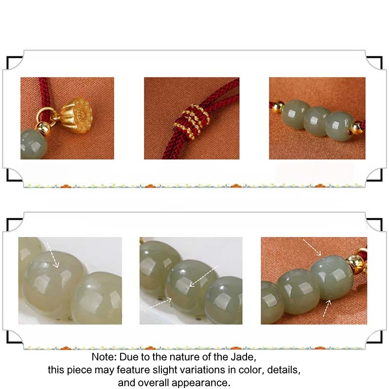 Handmade Hetian Jade Bead Lotus Pod Prosperity Luck Braided Bracelet