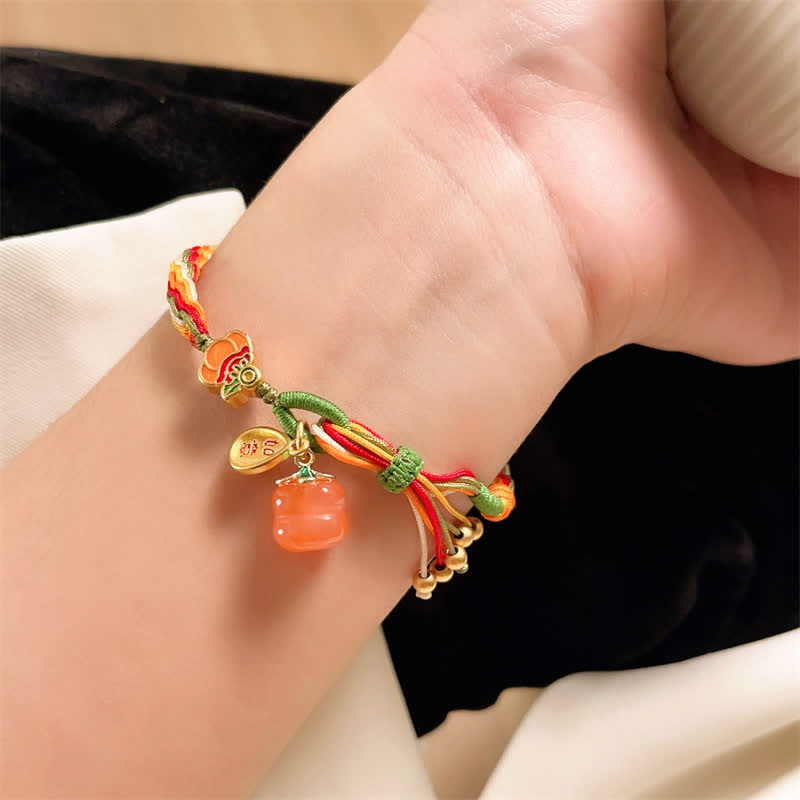 Persimmon Red Agate Strength Reincarnation Knot Braid String Bracelet