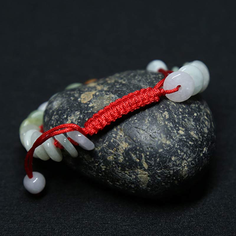 Round Jade Lucky Red String Weave Bracelet