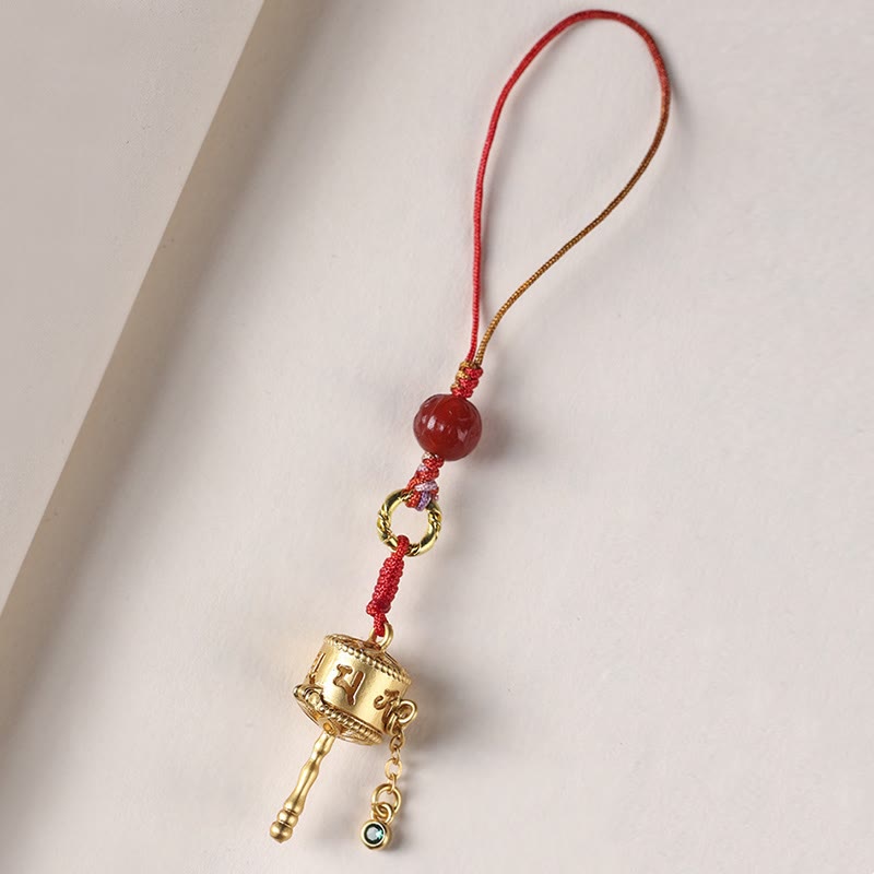 Tibetan Om Mani Padme Hum Prayer Wheel Amulet Charm Protection Phone Hanging Decoration
