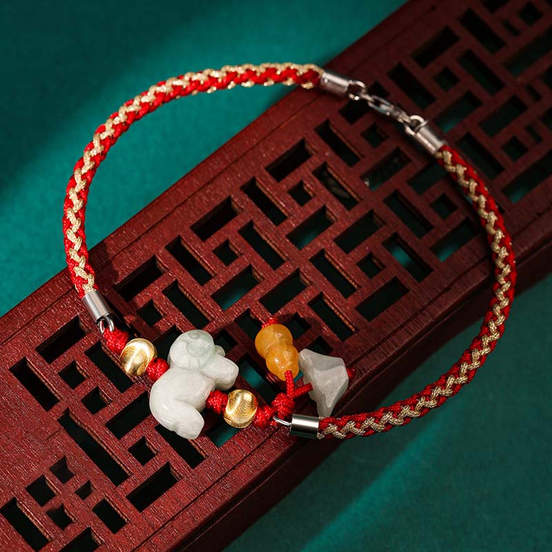 Chinese Zodiac Jade Prosperity Red String Bracelet Anklet